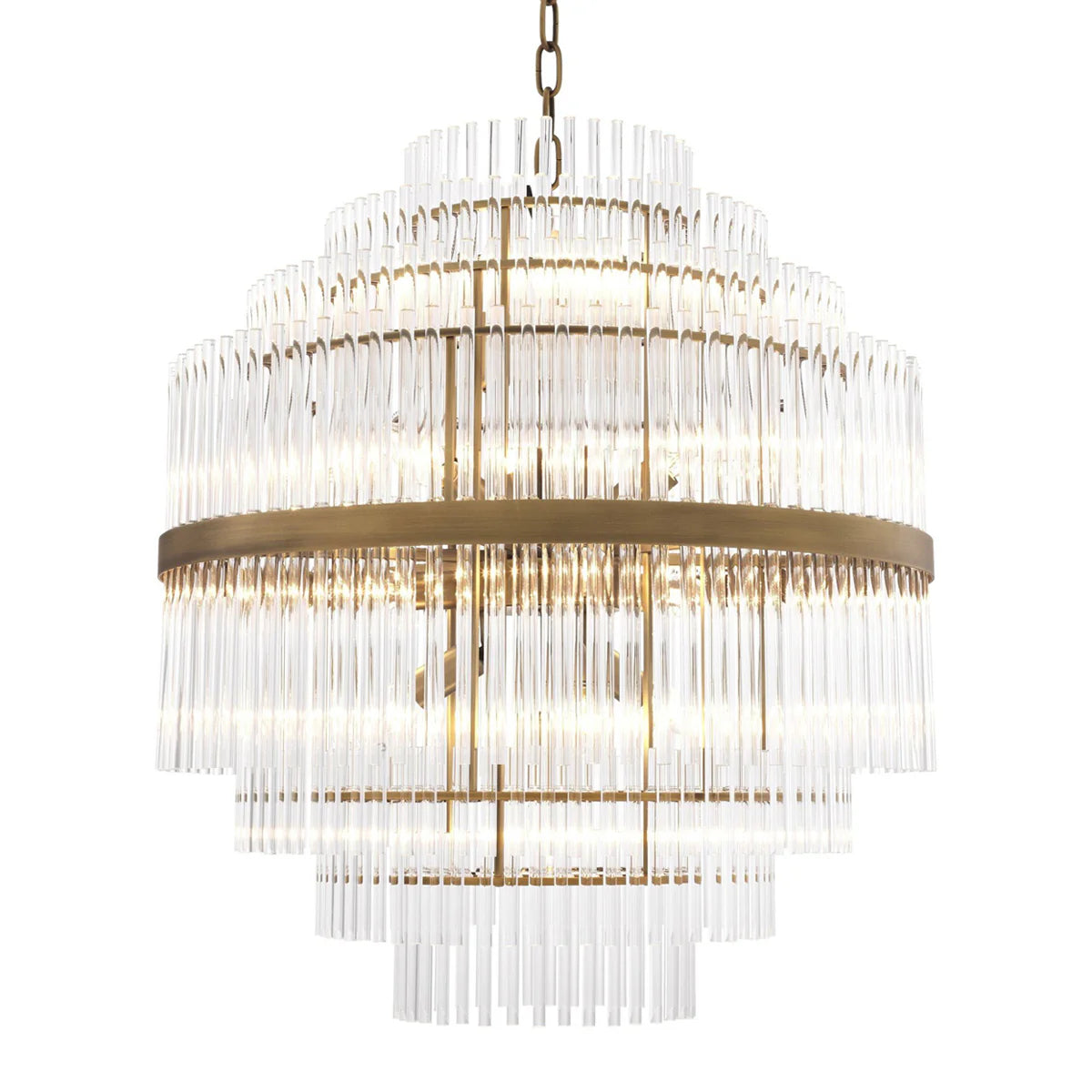 East Modern Brass Glass Chandelier