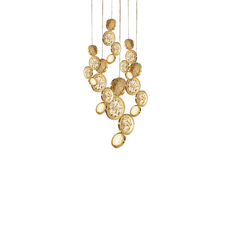 Modern Copper LED Circular Luxury Light Fixture. Staircase Chandelier Kevin Studio 23.62" W x 47.24" H