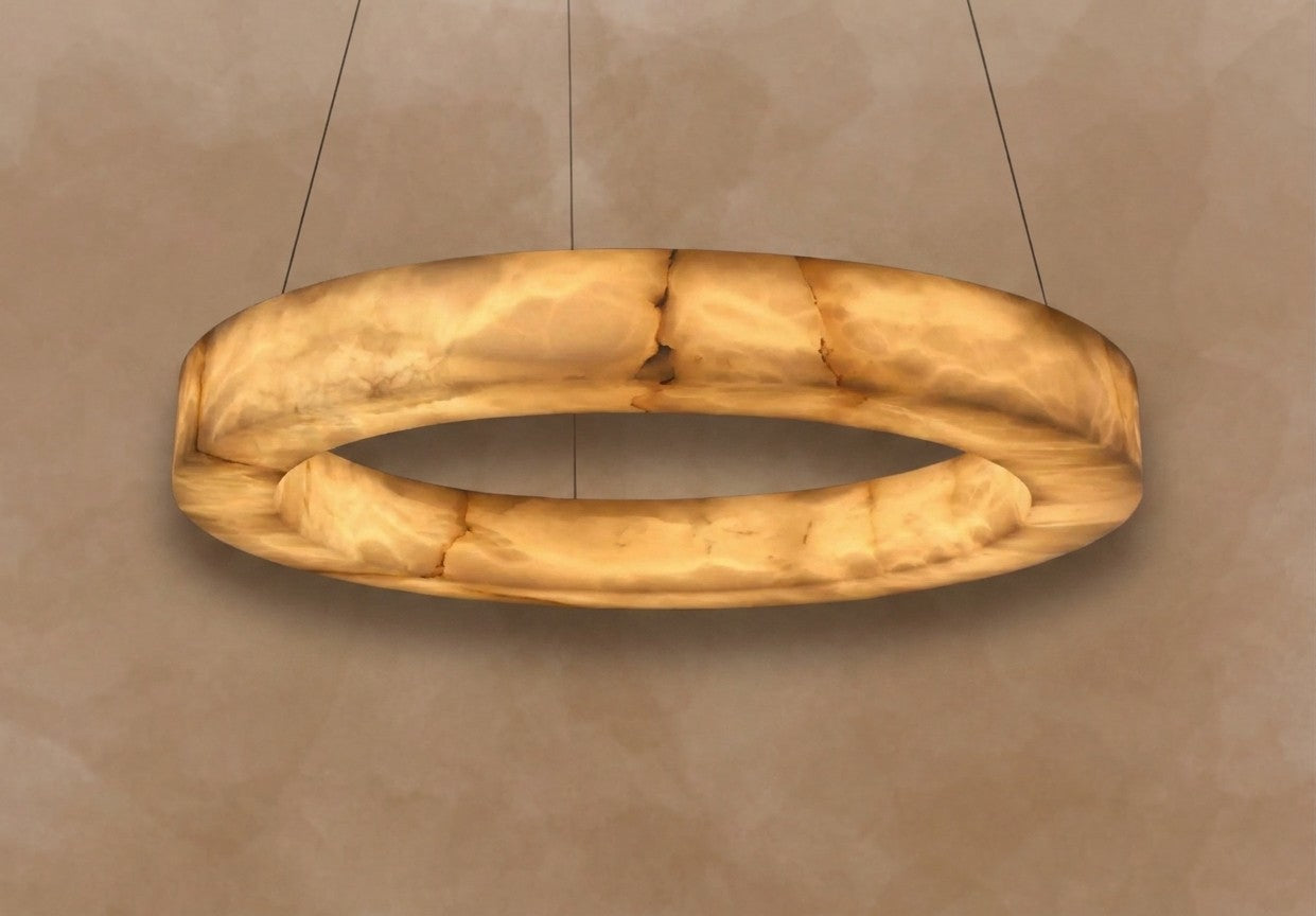 3-TIER ROUND ALABASTER CHANDELIER 39" 47" 59"D