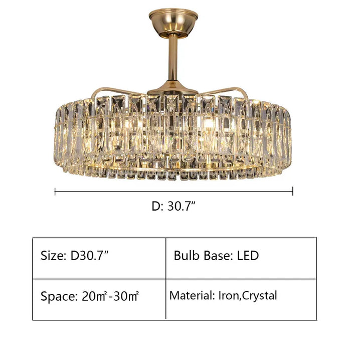New Modern Invisible Fan Light Candle Crystal Chandelier for Living/Dining Room/Bedroom