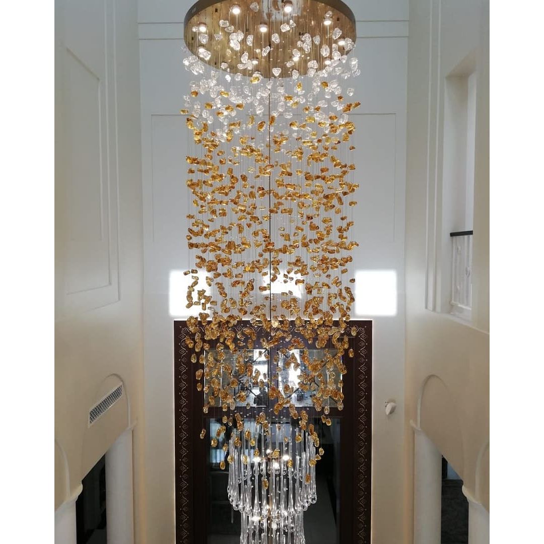 Elegant Rainfall Blue Gem Glass Chandelier: Dazzling Italian Concept Lighting Fixture