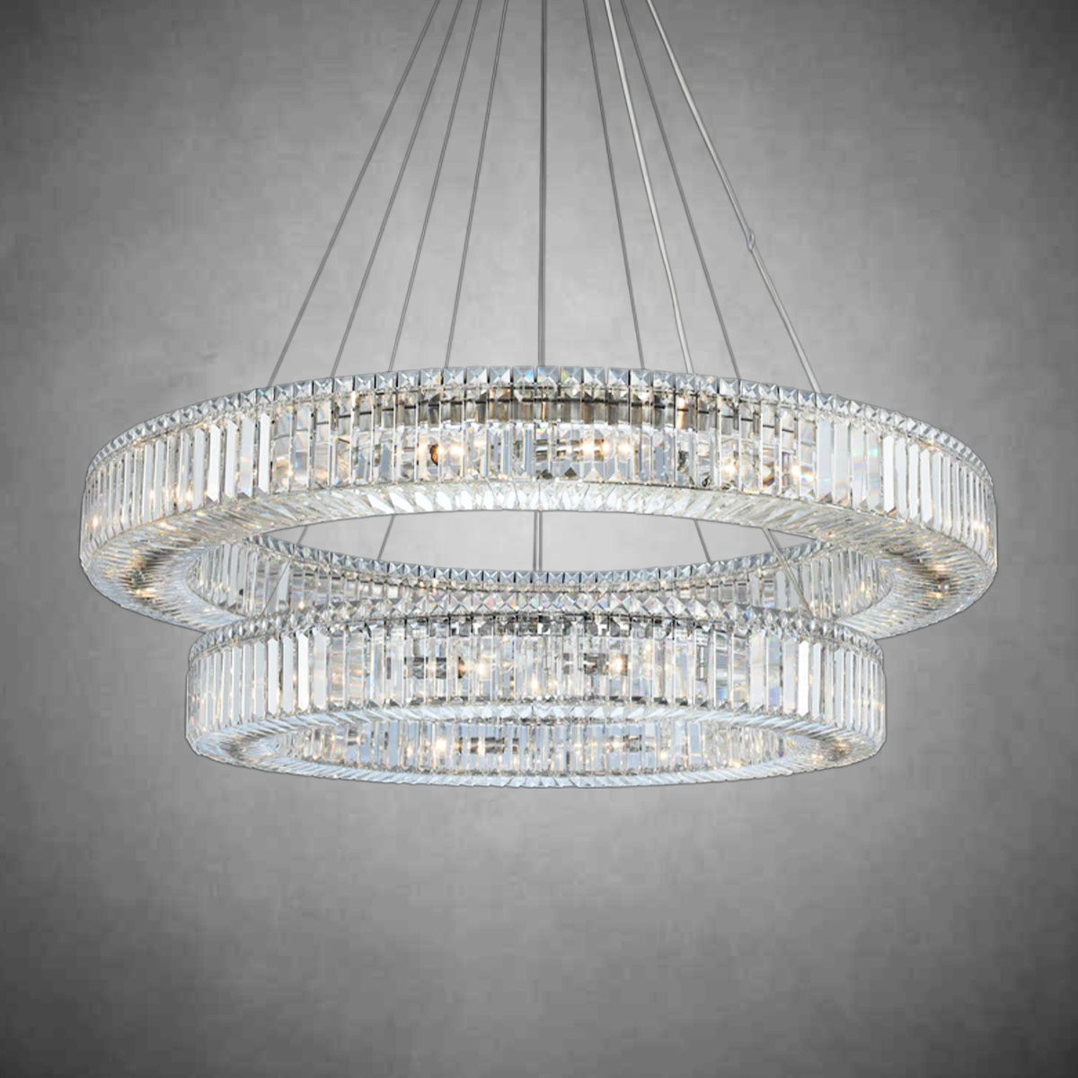 (36+47) Inch Two Rings Crystal Chandelier Modern Living Room Chandelier