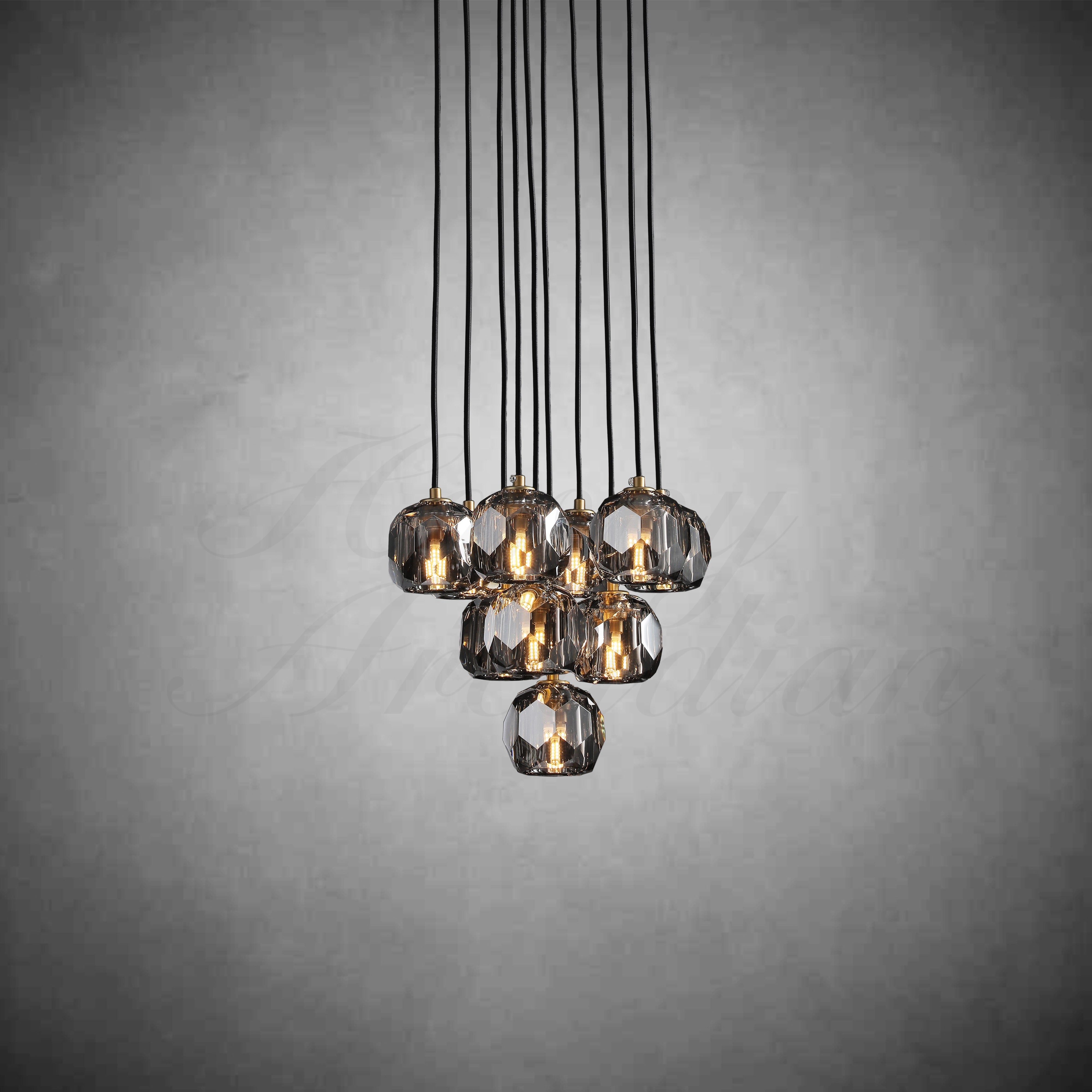 HA Bola De Smoke Crystal Round Cluster Chandelier 14"
