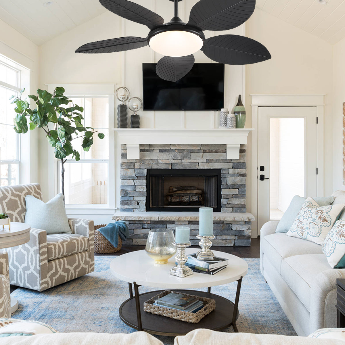 Ceiling Fan Palm Leaf Ceiling Fan 6 Speeds Reversible Ceiling Fans with Lights 48"