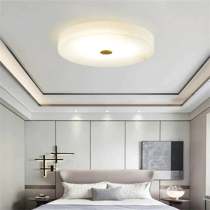 Alabaster Flush Mounted Round Chandelier