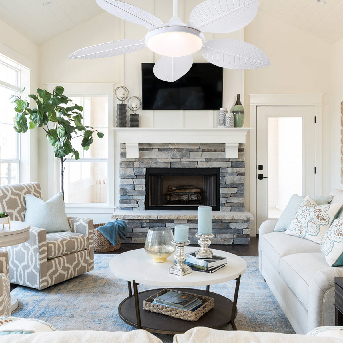 Ceiling Fan Palm Leaf Ceiling Fan 6 Speeds Reversible Ceiling Fans with Lights 48"