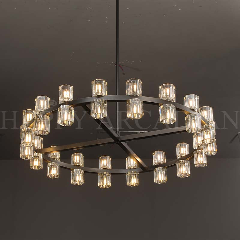 HA Harrison Crystal Round Vintage Candle Chandelier 36" Dining Room