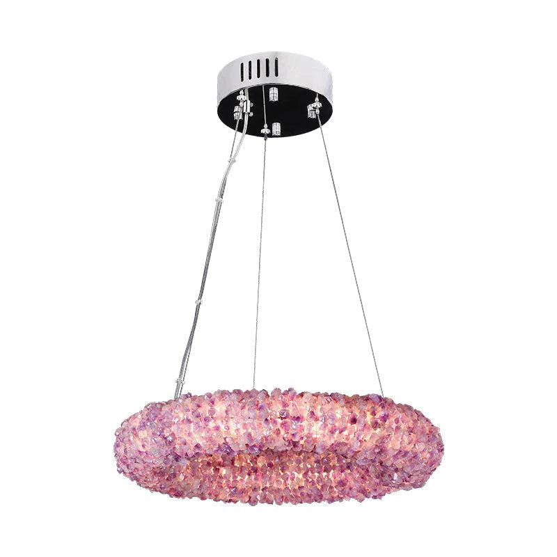 Amber Tadeo Purple Rock Crystal Round Luxury Chandelier