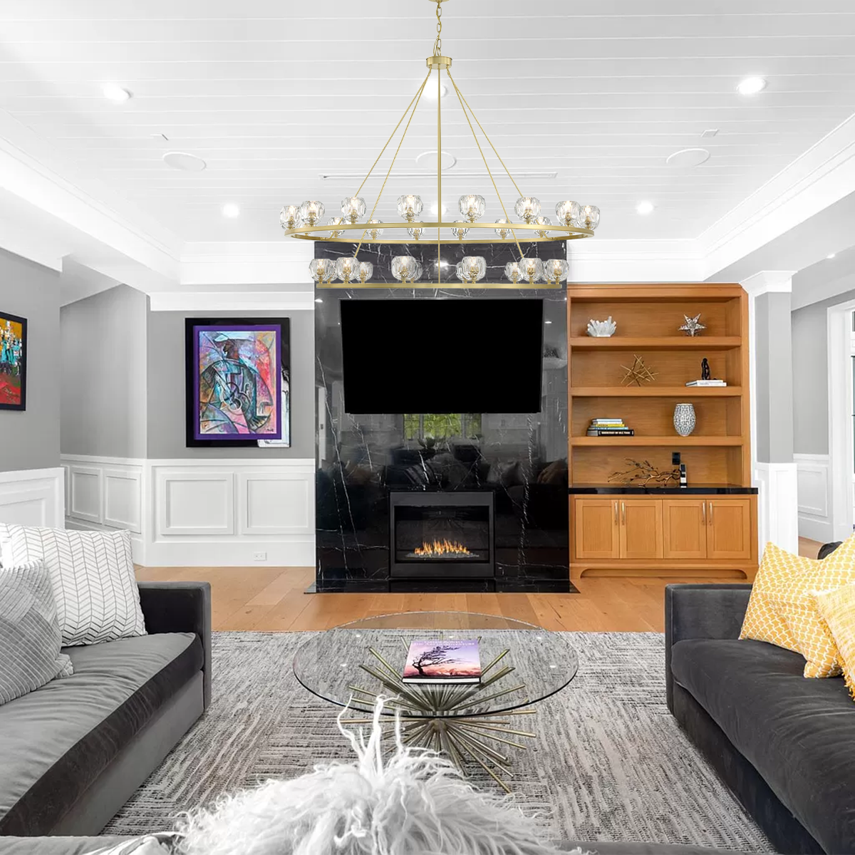 Aragon Tiered Crystal/Stone Chandelier 59"
