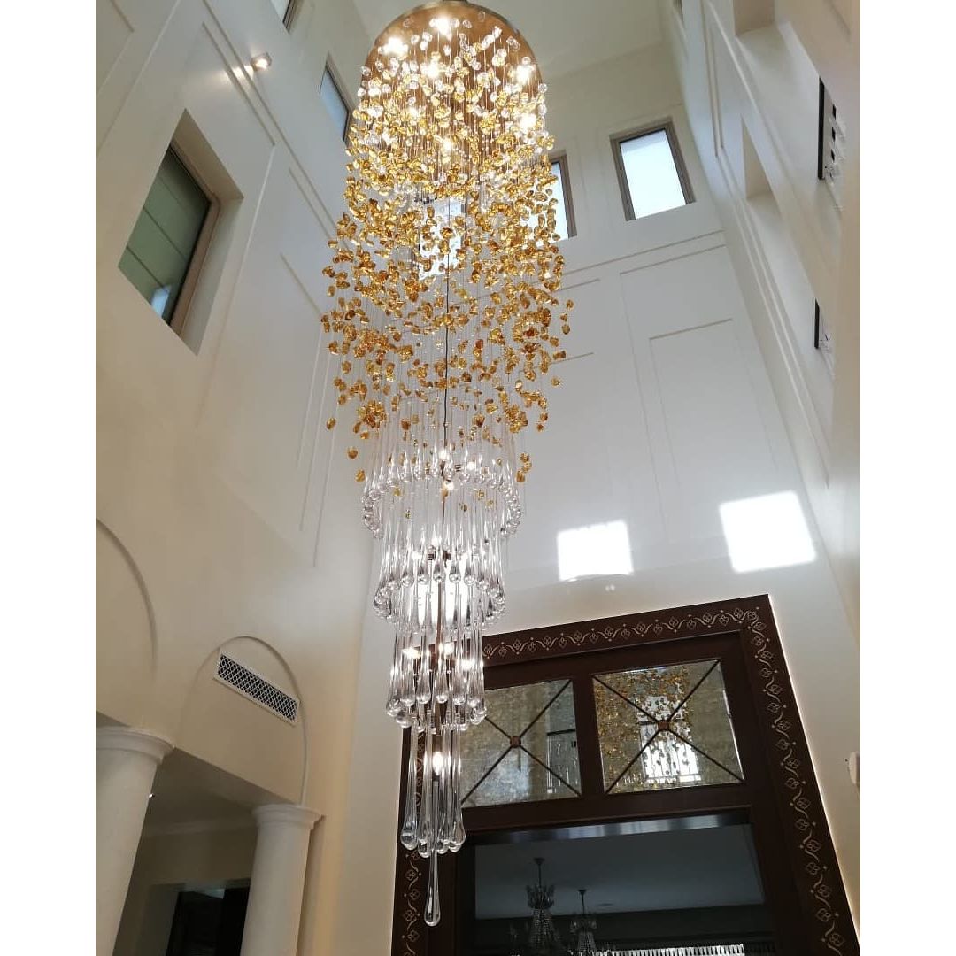 Elegant Rainfall Blue Gem Glass Chandelier: Dazzling Italian Concept Lighting Fixture