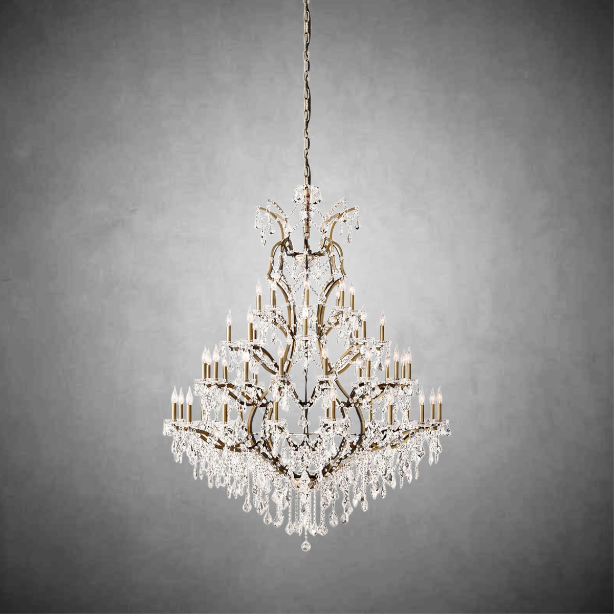 HA Rococo Iron & Crystal Round Chandelier 60"