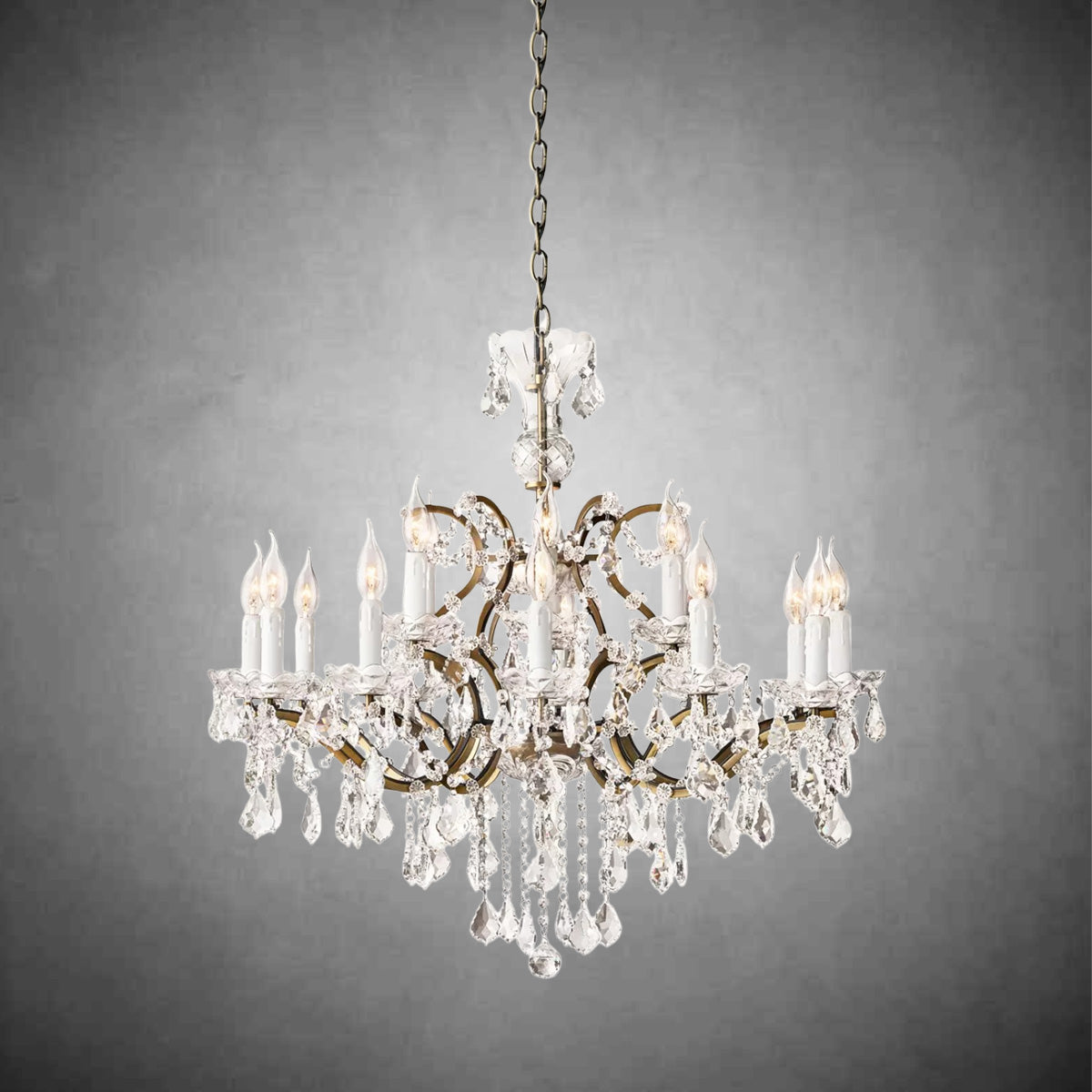 HA Rococo Iron & Crystal Round Chandelier 33''