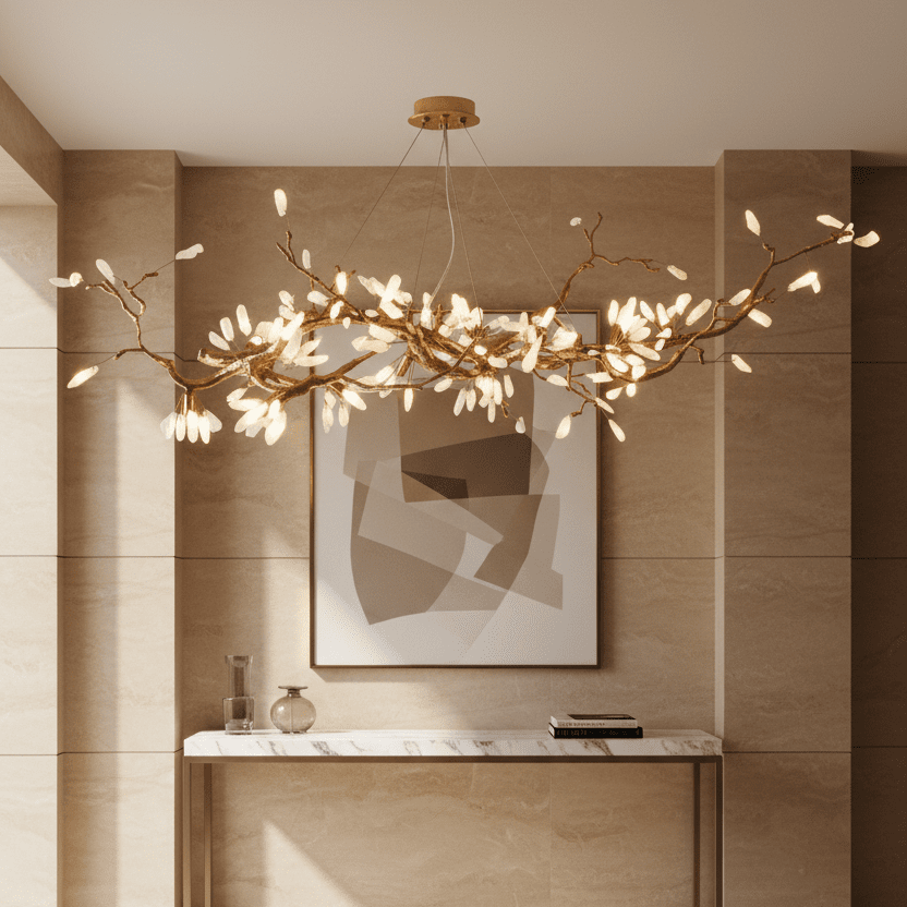 Selenite Crystal Blossom Branching Tree Chandelier