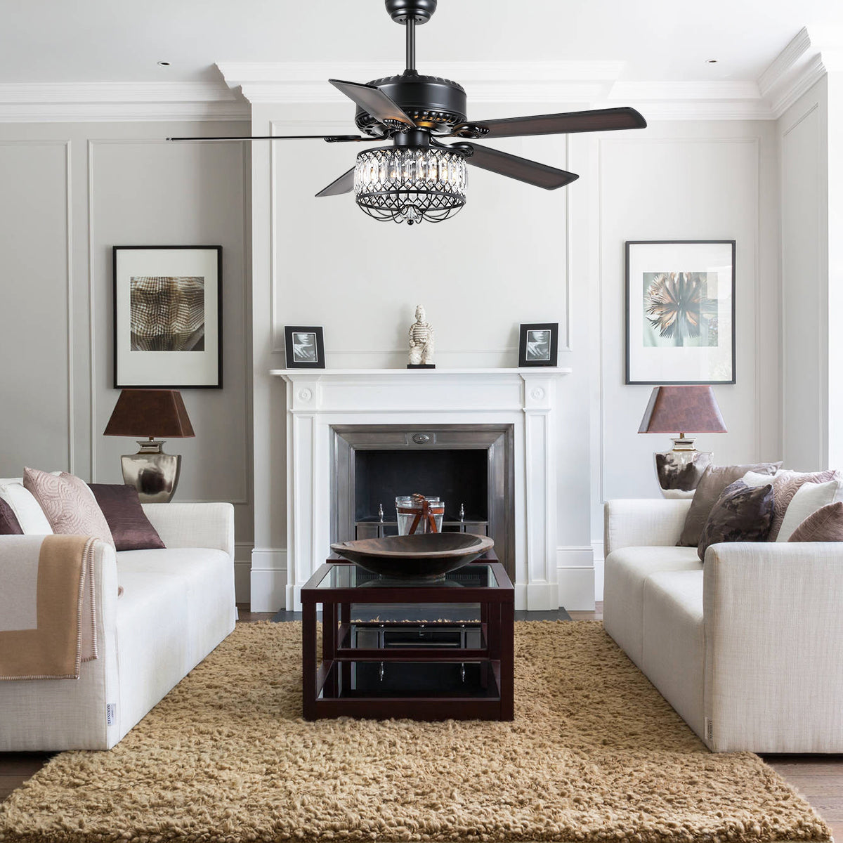 Farmhouse Crystal Ceiling Fan Light