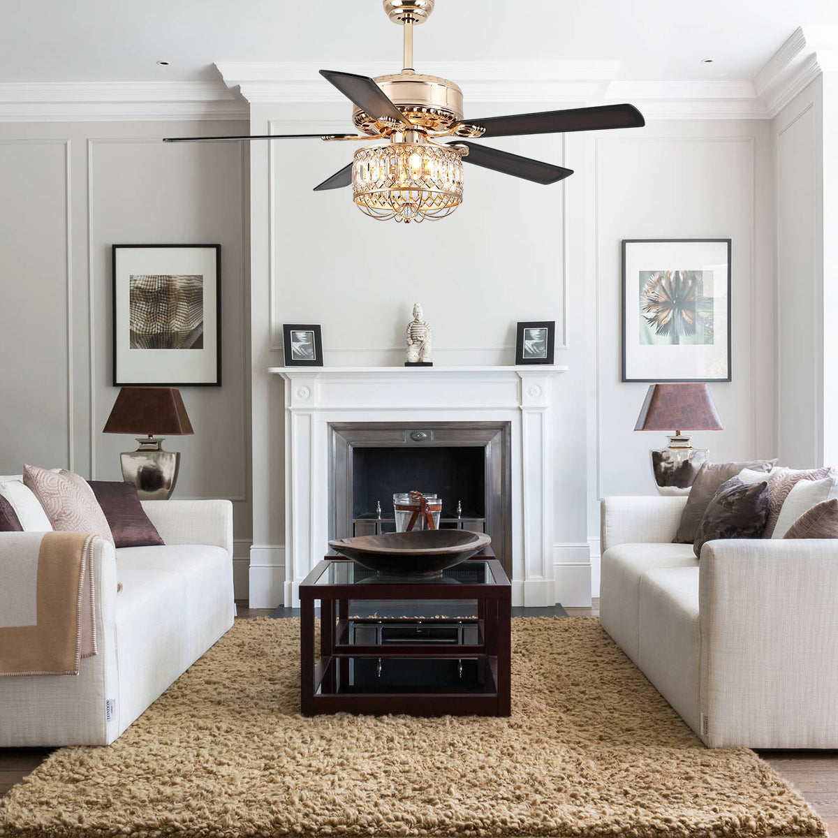 Farmhouse Crystal Ceiling Fan Light
