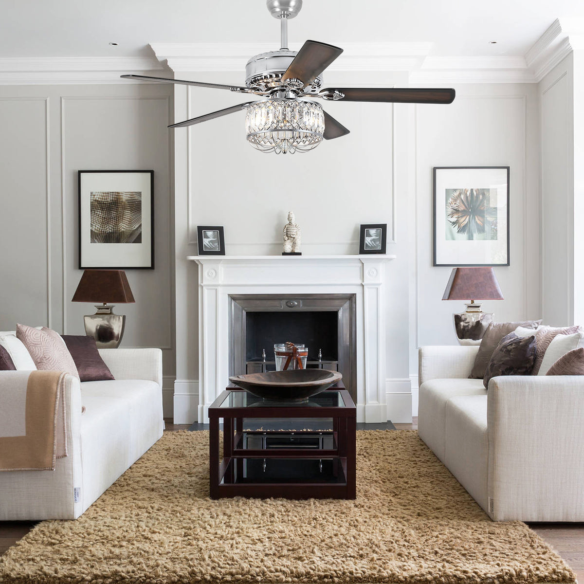 Farmhouse Crystal Ceiling Fan Light