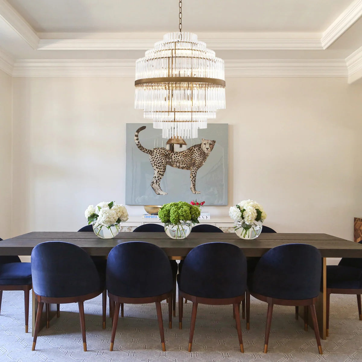 East Modern Brass Glass Chandelier