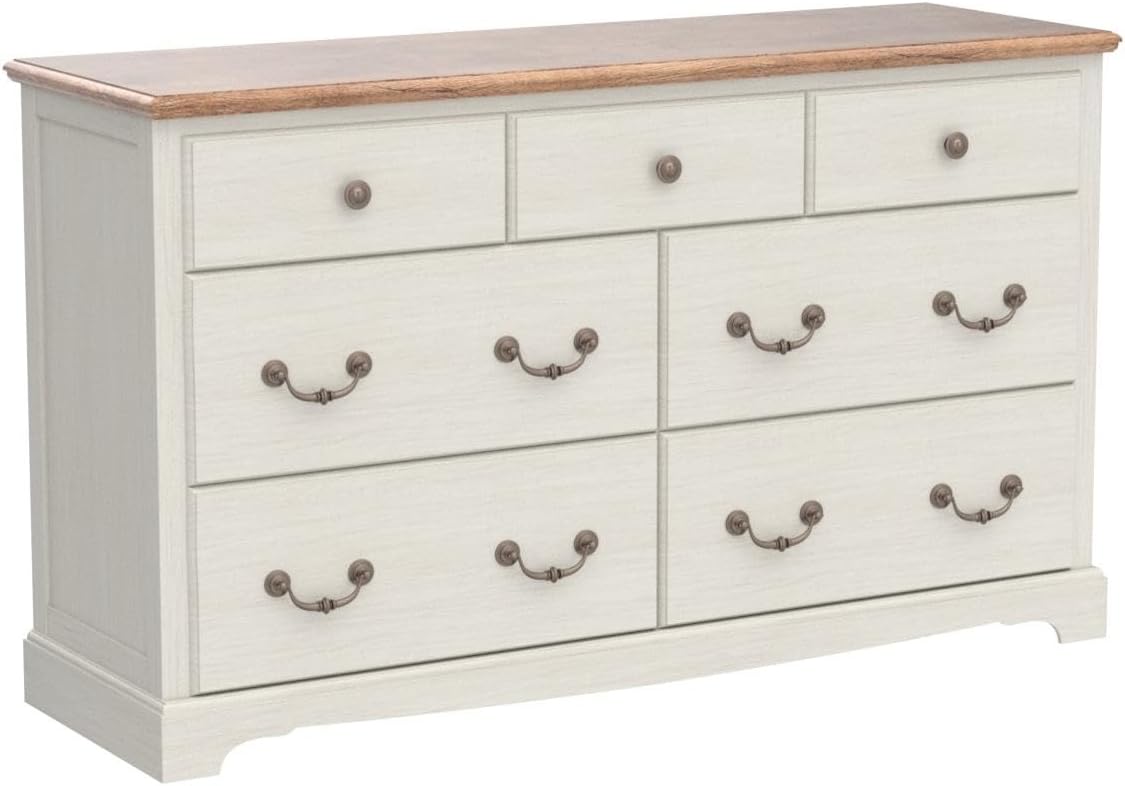 T4TREAM 7 Drawer Rustic Wood Dresser Chest for Bedroom, White
