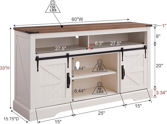 Farmhouse Entertainment Center for 65 Inch TV Stand with Barn Door