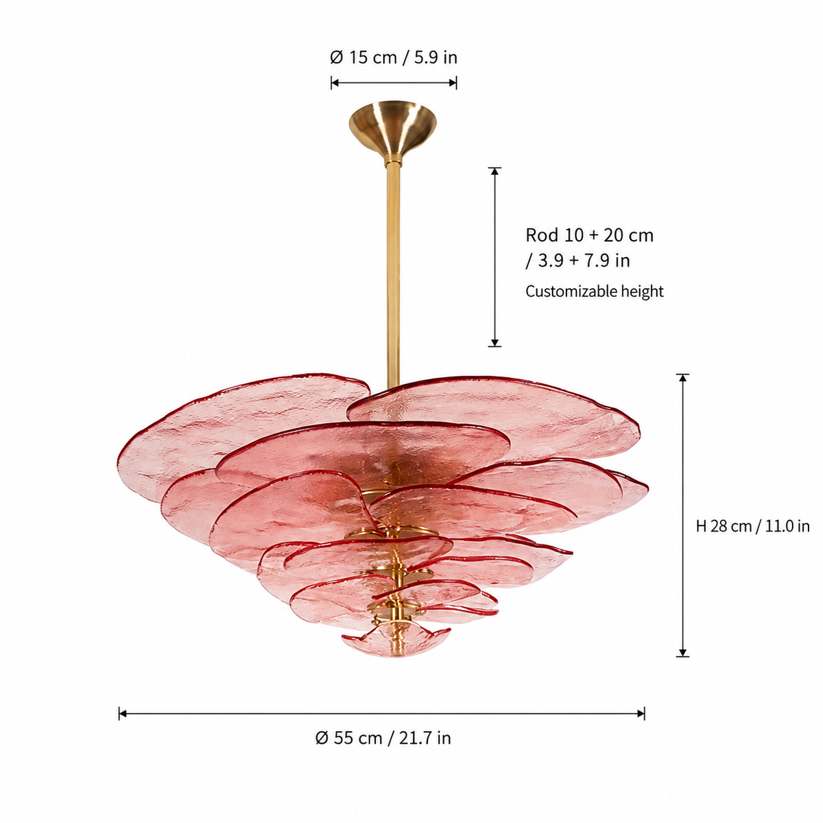 Petal Cascade Artisan Murano Chandelier 21.7"-39.4"