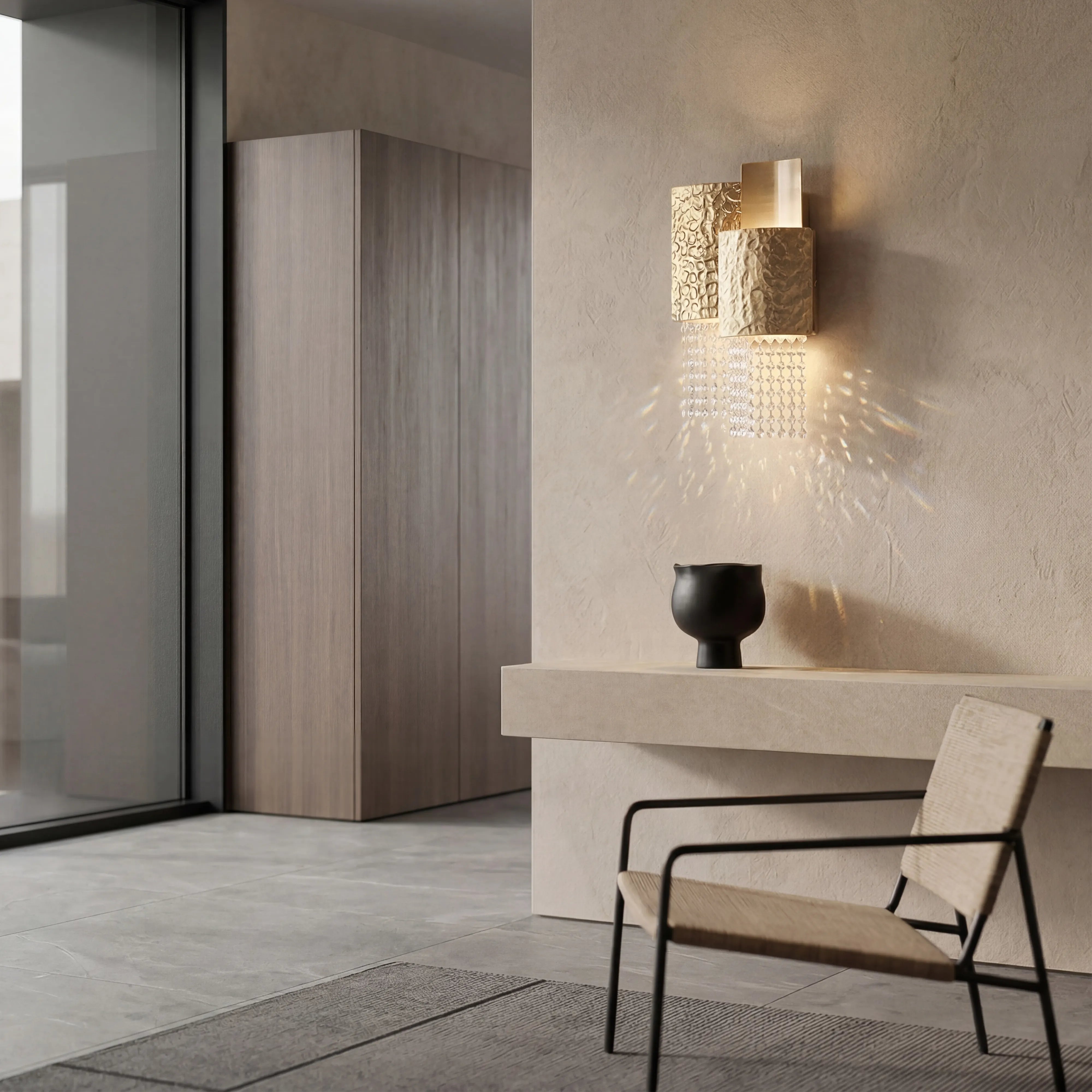 Amadeo Square Brass Crystal Sconce