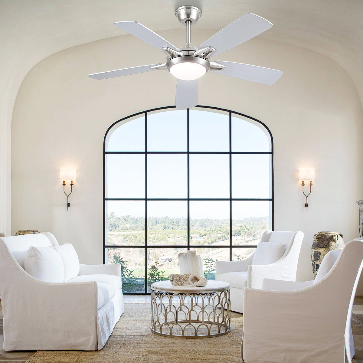 Modern Ceiling Fans with Lights 6 Speeds Reversible Dual Finish Wooden Blades 52"