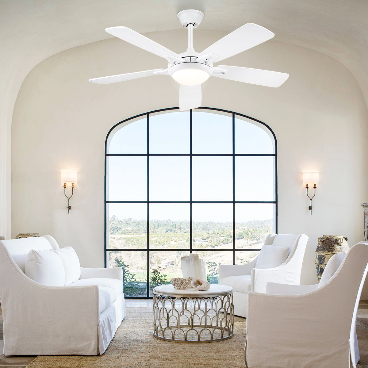 Modern Ceiling Fans with Lights 6 Speeds Reversible Dual Finish Wooden Blades 52"