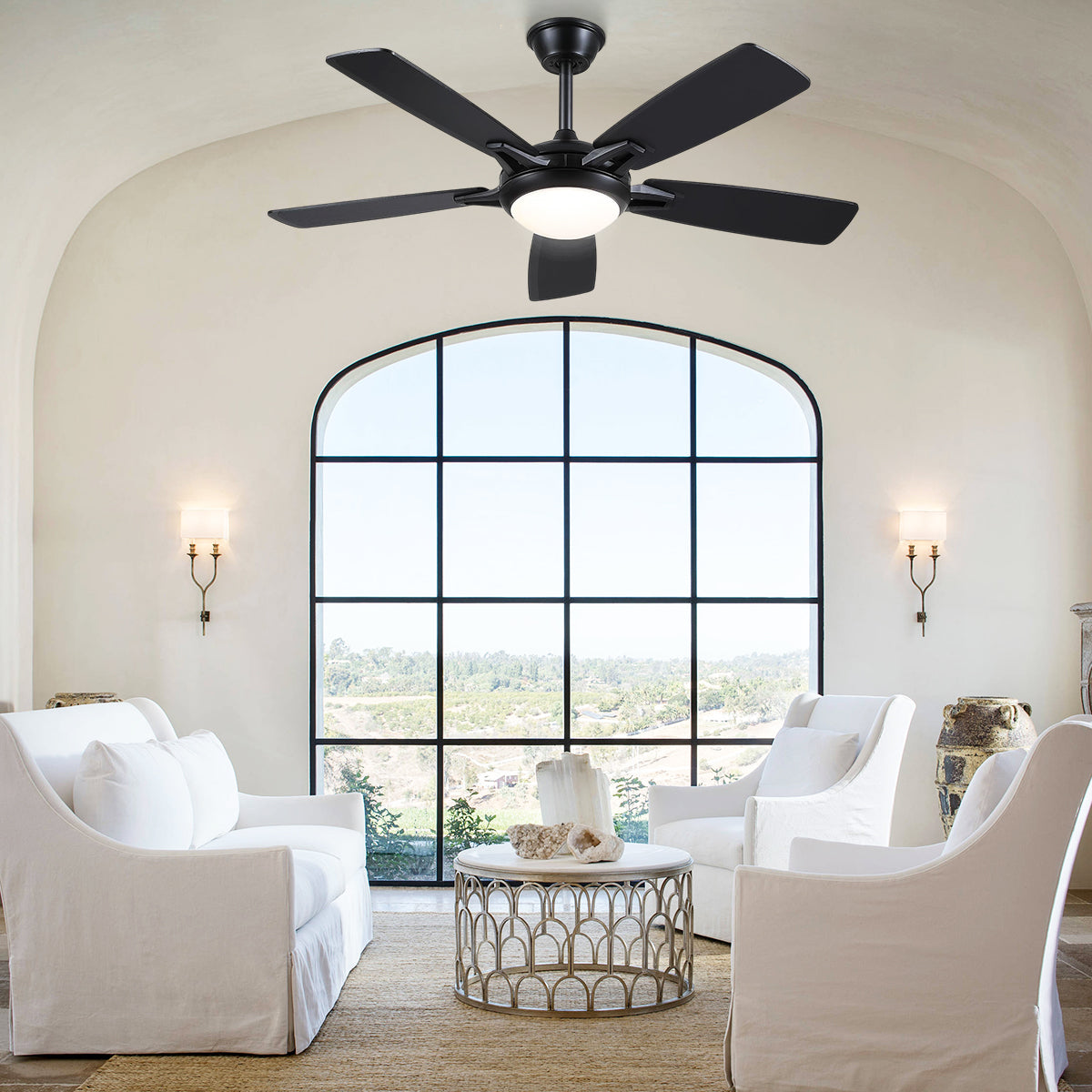 Modern Ceiling Fans with Lights 6 Speeds Reversible Dual Finish Wooden Blades 52"