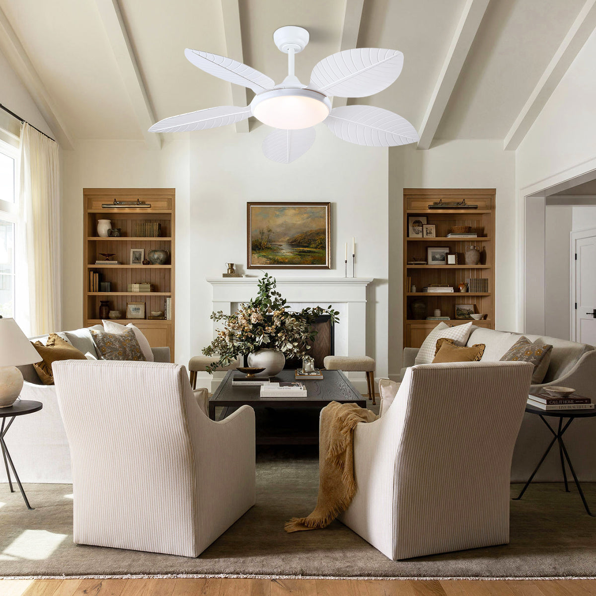 Ceiling Fan Palm Leaf Ceiling Fan 6 Speeds Reversible Ceiling Fans with Lights 48"
