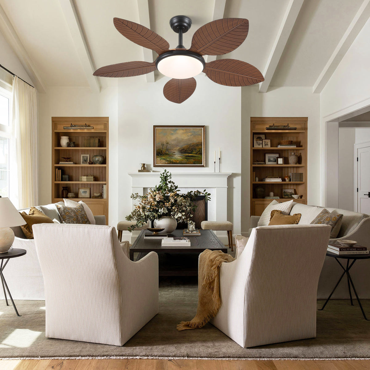 Ceiling Fan Palm Leaf Ceiling Fan 6 Speeds Reversible Ceiling Fans with Lights 48"