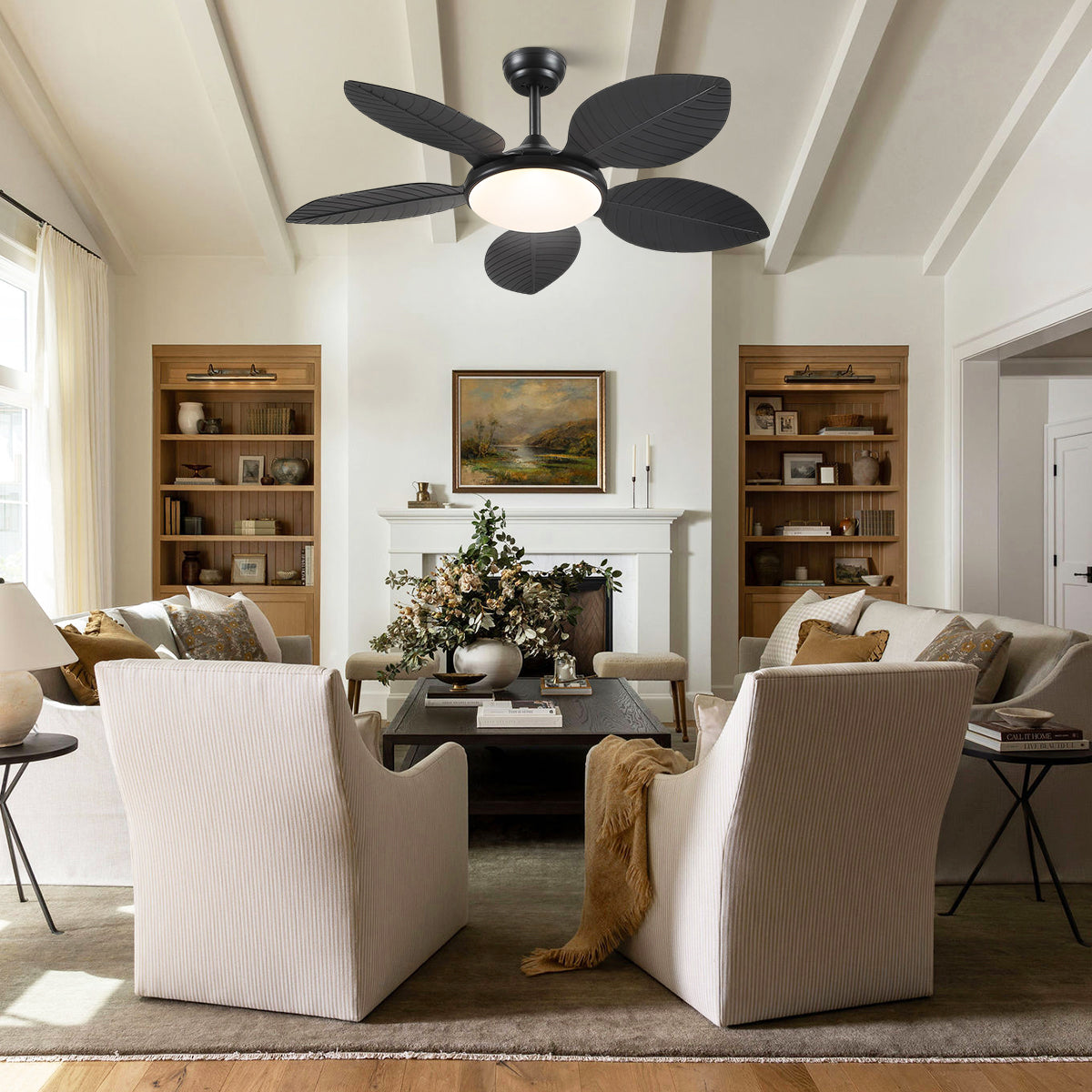 Ceiling Fan Palm Leaf Ceiling Fan 6 Speeds Reversible Ceiling Fans with Lights 48"