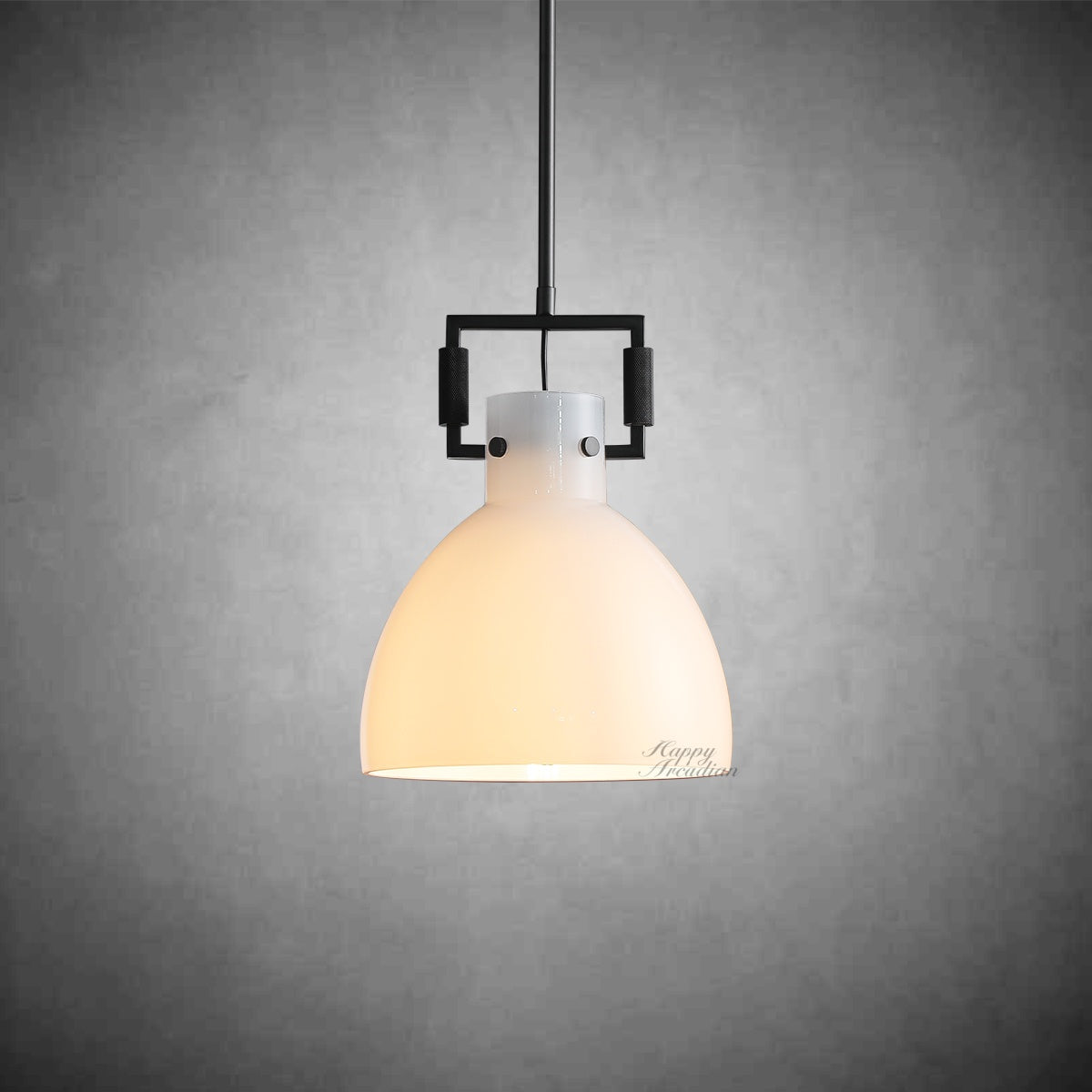 Machinist Milk Glass Cloche Pendant