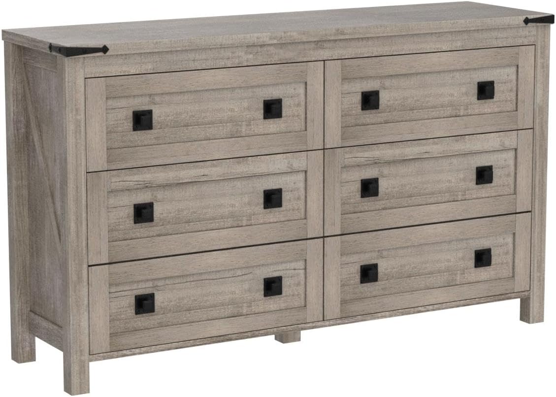 Rustic Farmhouse 6-Drawer Wood Dresser | Bedroom Storage Organizer