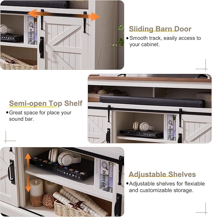 Farmhouse Entertainment Center for 65 Inch TV Stand with Barn Door