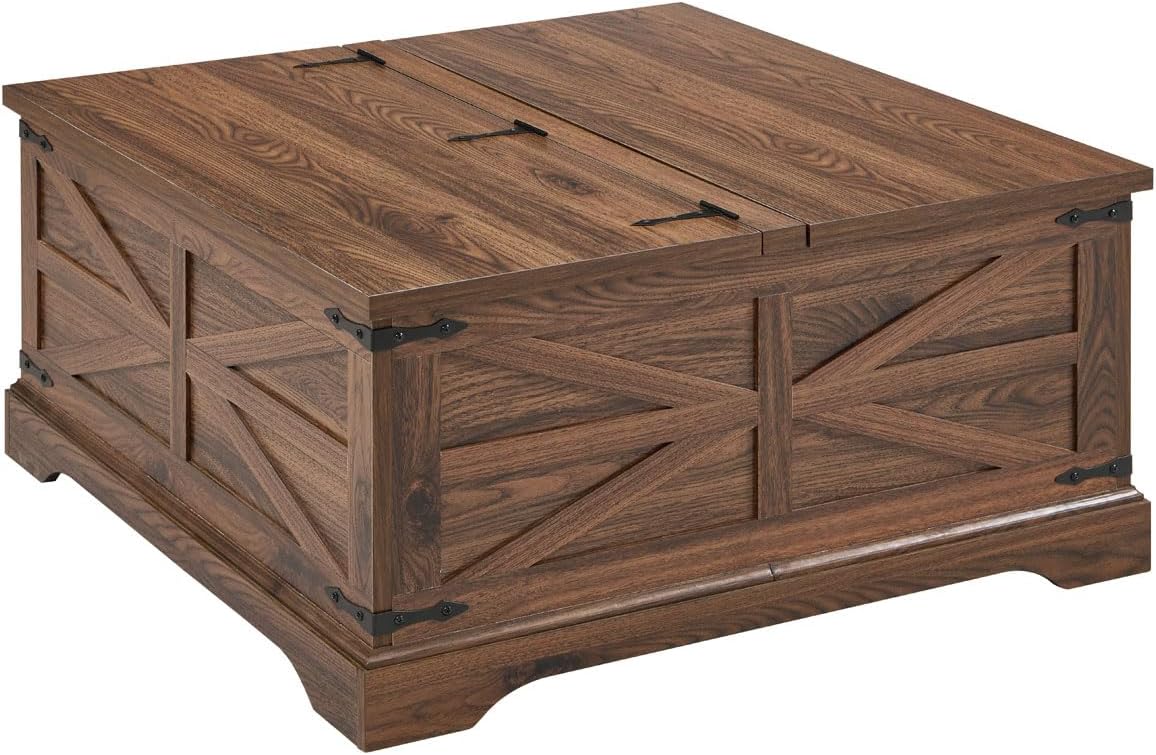 Farmhouse Lift Top Coffee Table with Storage Compartment Rustic Brown