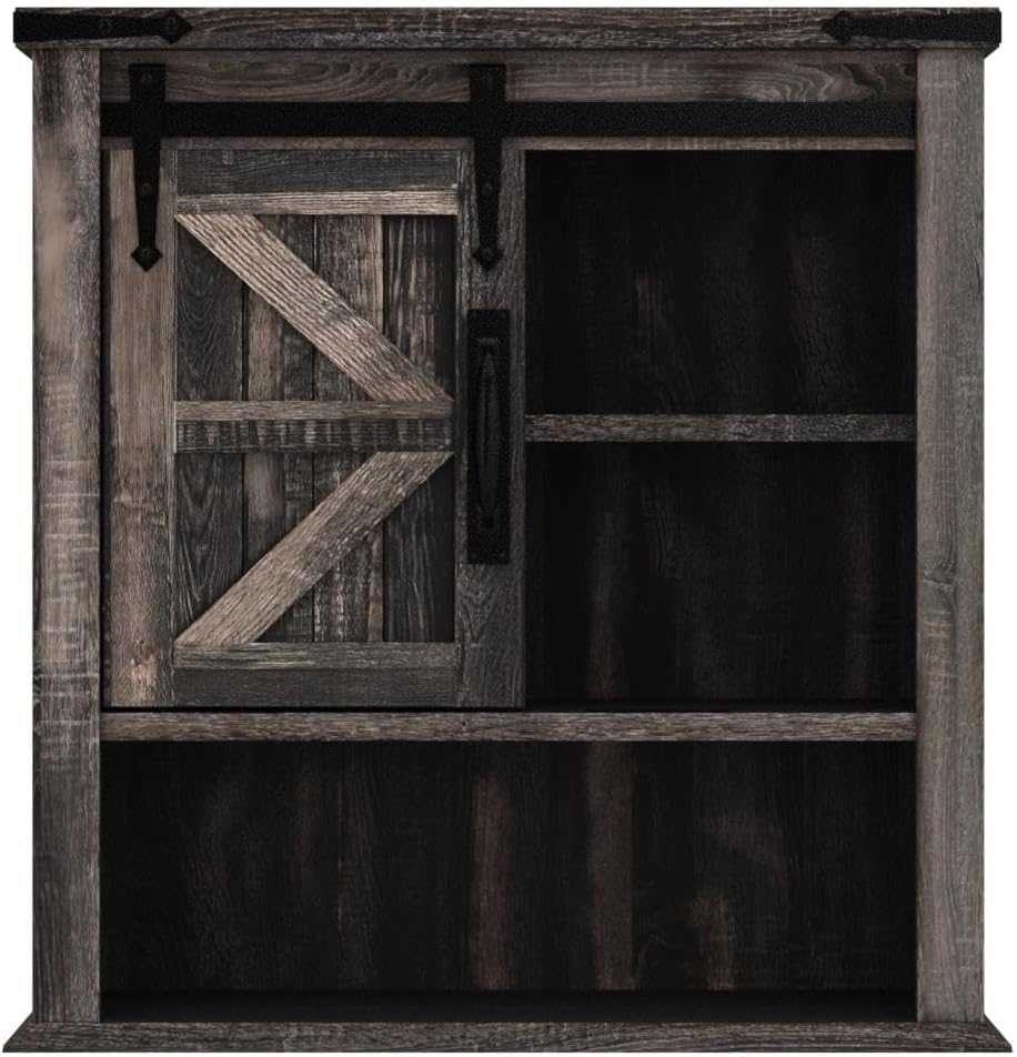 OKD Farmhouse Bathroom Wall Cabinet with Sliding Barn Door