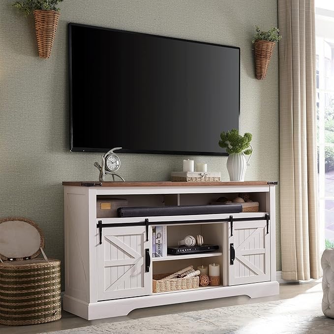 Farmhouse Entertainment Center for 65 Inch TV Stand with Barn Door