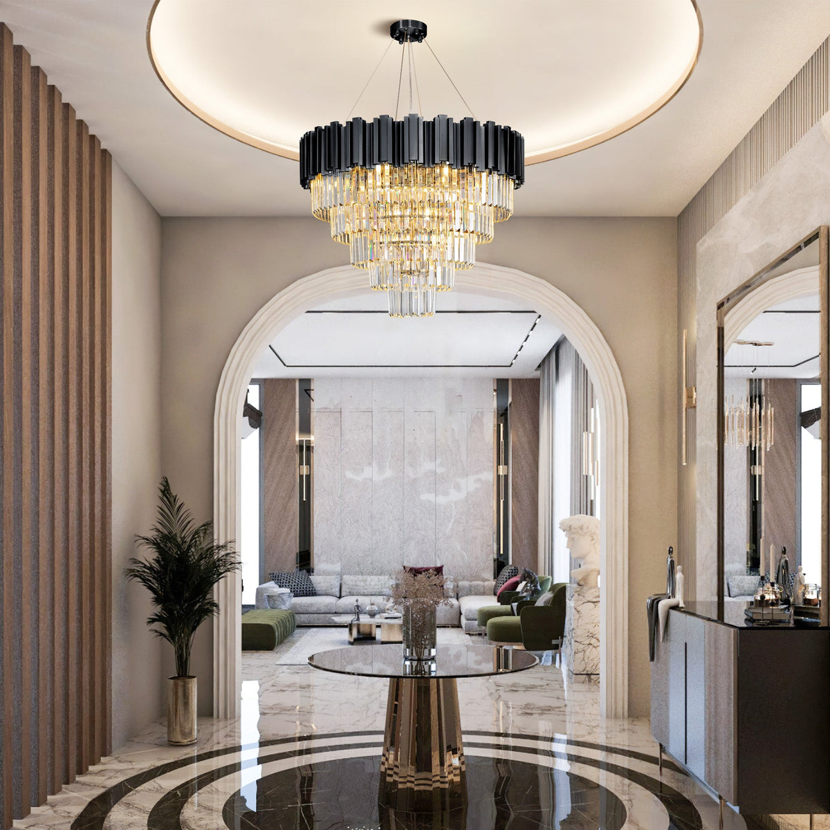 Inverted Triangle Crystal Round Pendant 700 - Black