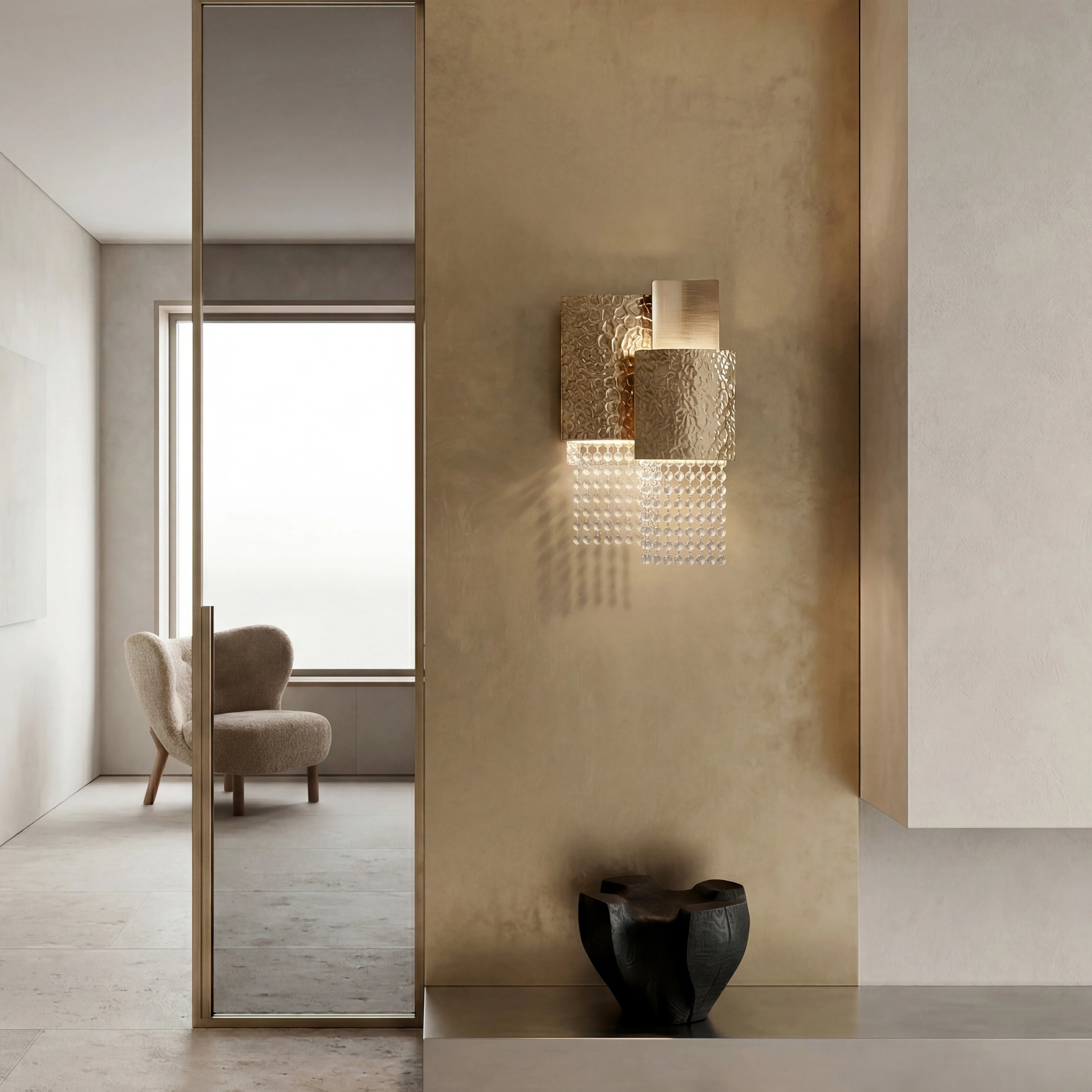 Amadeo Square Brass Crystal Sconce