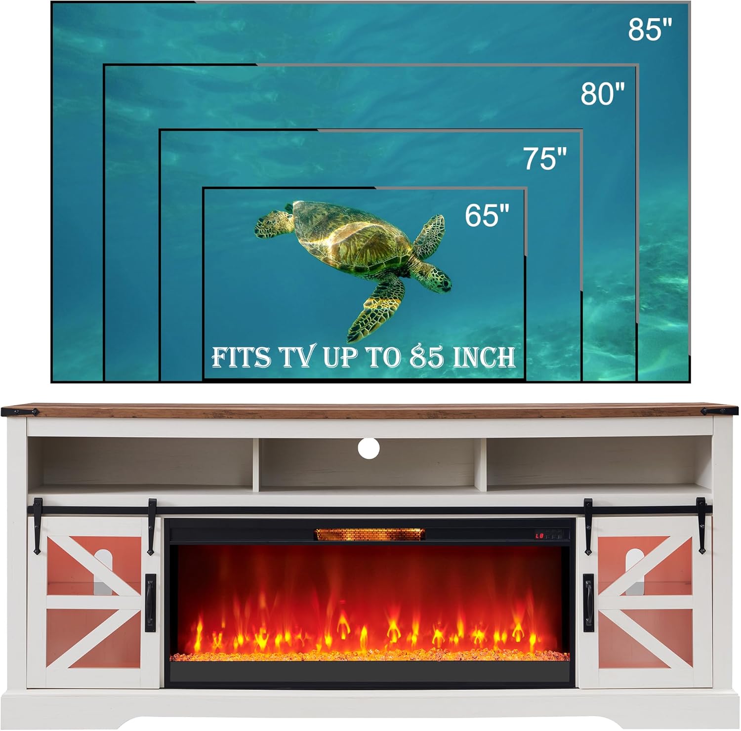 OKD Fireplace TV Stand for 85" TV, Farmhouse Entertainment Center