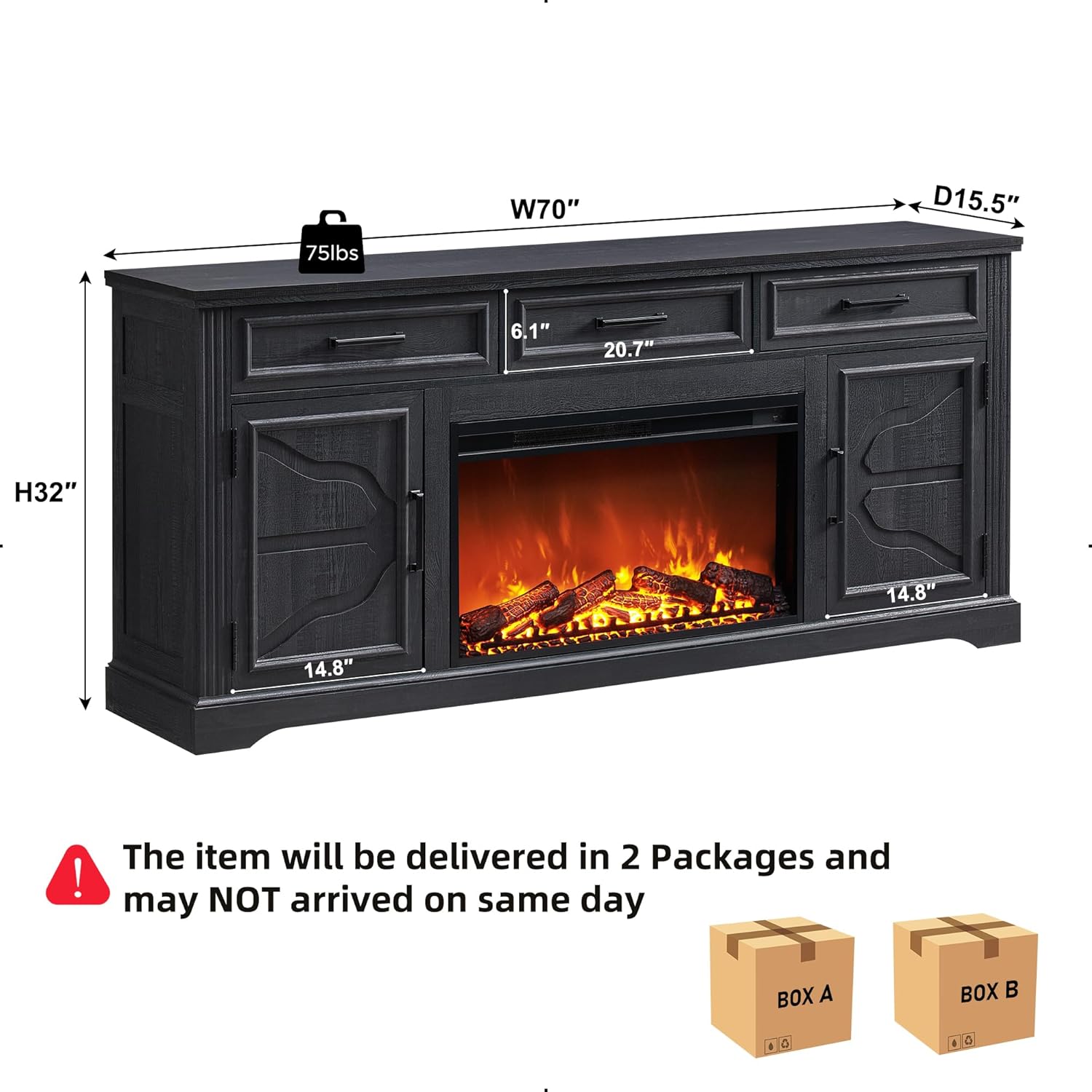 Farmhouse Fireplace TV Stand Entertainment Center with Electric Fireplace