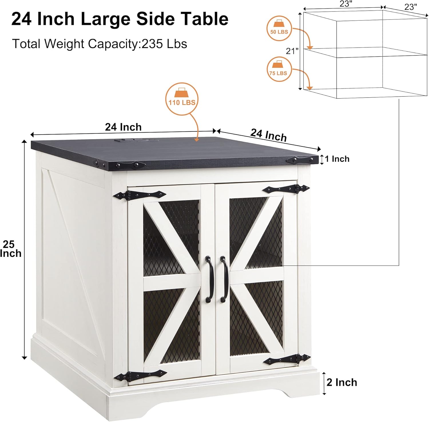 Farmhouse End Table with Charging Station, Rustic Wood Nightstand