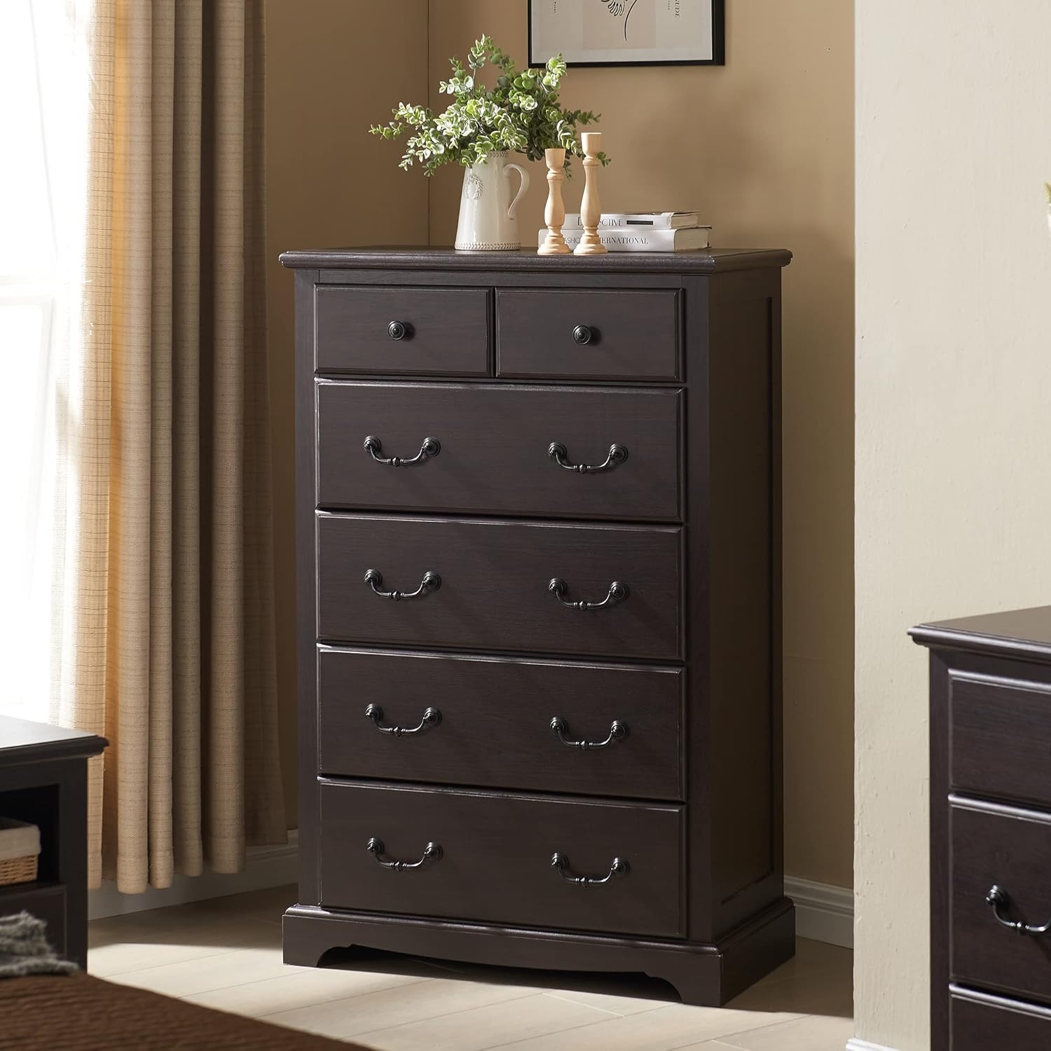 Rustic Espresso Tall 6-Drawer Dresser Chest for Bedroom