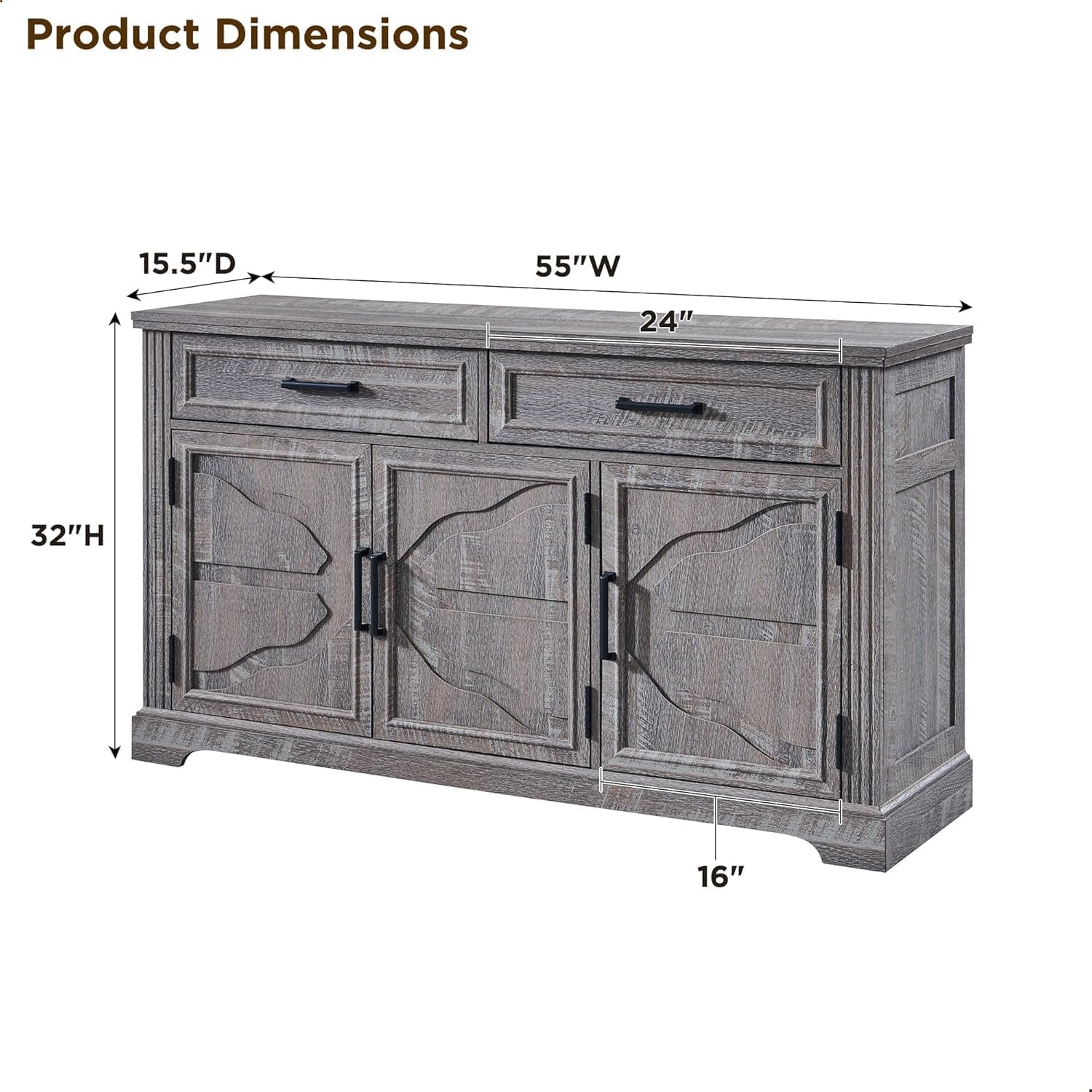 Modern 55-Inch Dark Grey Buffet, Coffee, and Wine Bar Cabinet
