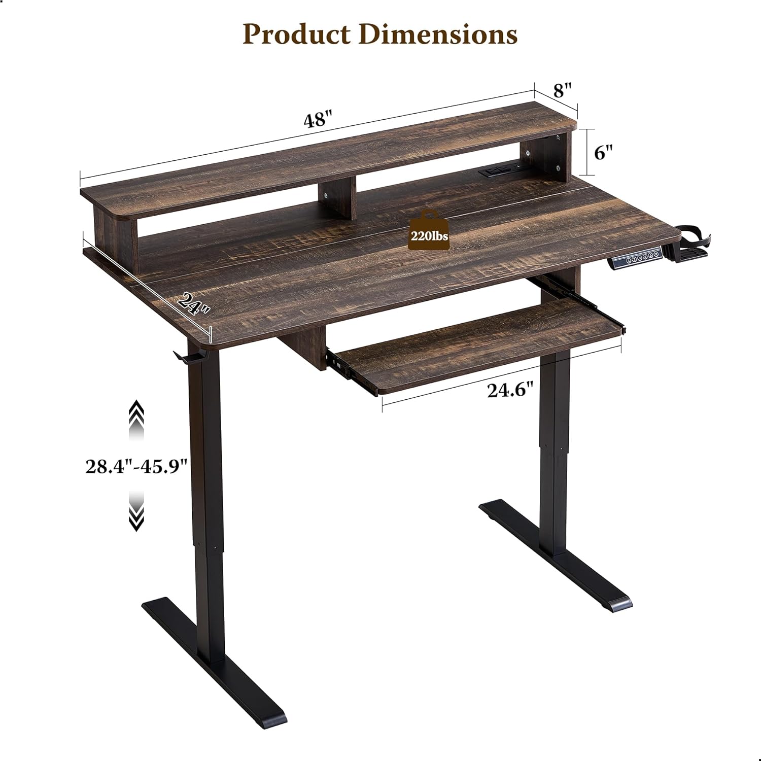 OKD 48" Electric Standing Desk with Keyboard Tray and Outlets