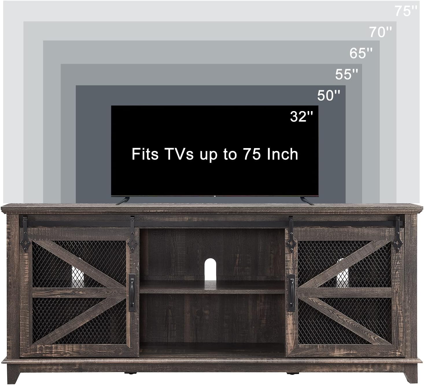 OKD Farmhouse TV Stand for 75 Inch TV, Rustic Oak