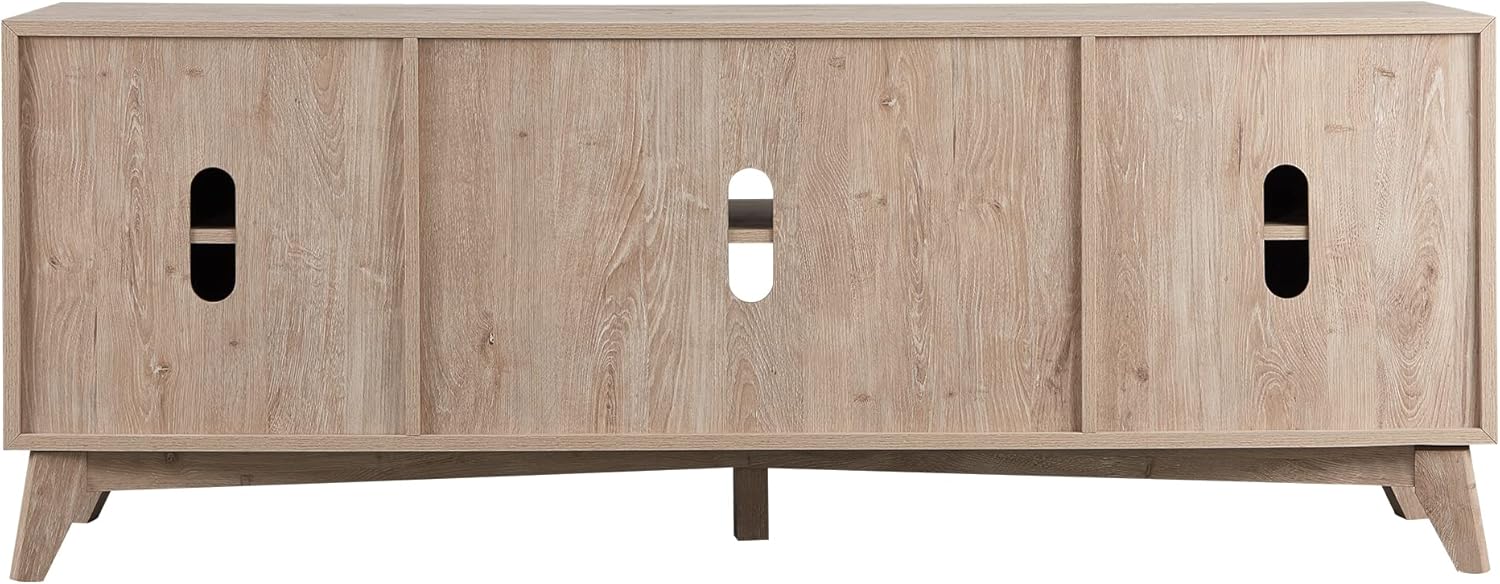 OKD Mid Century Modern TV Stand with Rattan Door for 75+ Inch TV