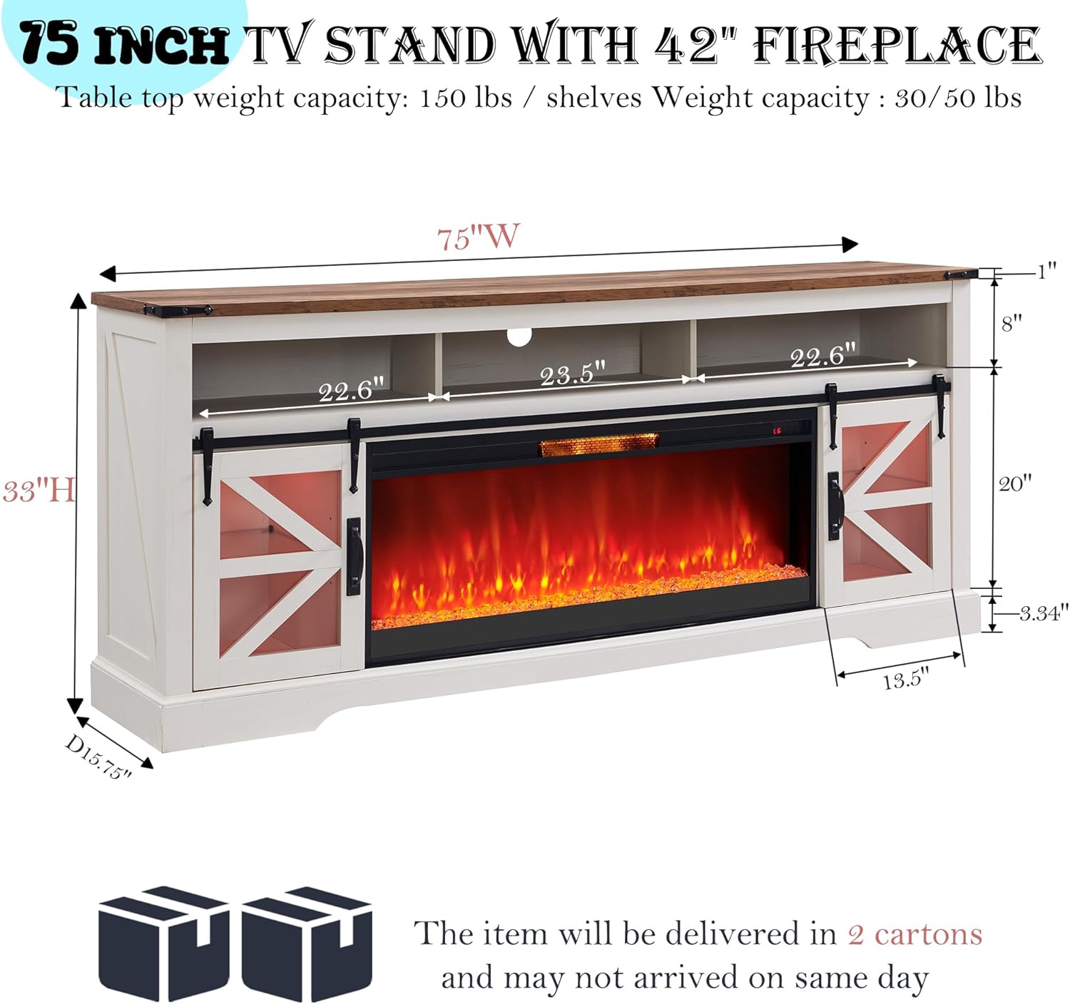 OKD Fireplace TV Stand for 85" TV, Farmhouse Entertainment Center