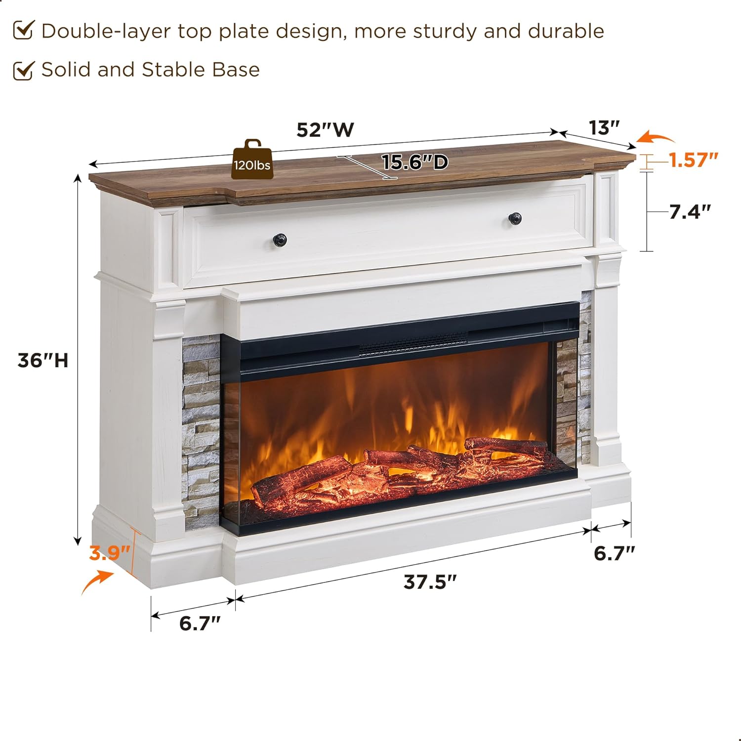 RedLemon Antique White Fireplace TV Stand for 65'' TVs