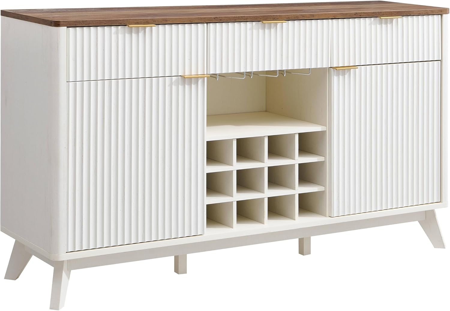 OKD Fluted Wine Bar Cabinet: 60" Modern Coffee Bar, Solid White